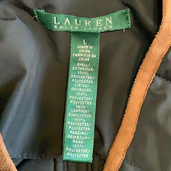 ❤️LAUREN RL, black quilted coat brown suede trim - Picture 5 of 7